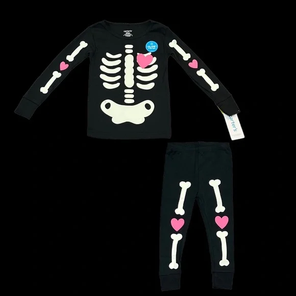Carters Halloween Baby Infant Girls‎ Skeleton Pajama Set Size 12-24 Months Black - Picture 10 of 12